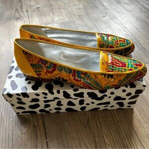 NWT Vintage Arlene La Marca yellow multicolored leather pointedtoe shoes. Sz 38.